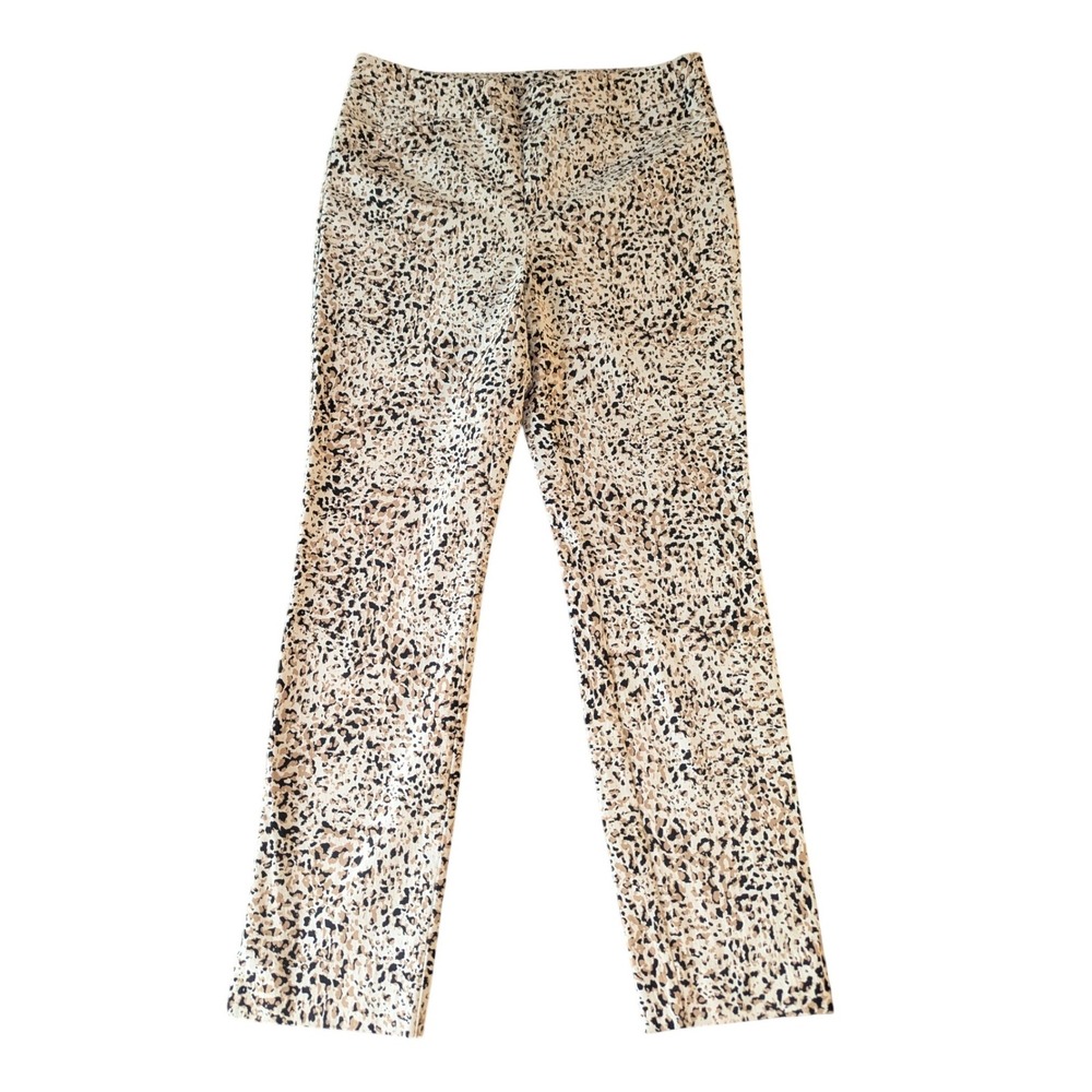 Leopard Straight Leg Pants Tan Black Stretch‎ Trousers Womens Chicos Medium 0R